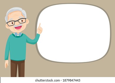 elderly man pointing finger up, isolated on white background,Old man Finger pointing with empty space, Grandpa standing with blank space