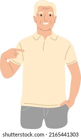 An elderly man points to himself. The "I" gesture.