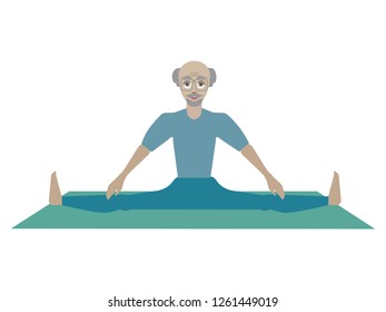 The elderly man practices yoga. vector illustration on white background
