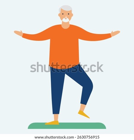 Elderly Man Practicing Balance Exercise