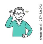 An elderly man pushing up his glasses and grinning with confidence