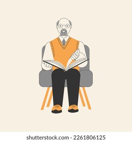 Elderly man reading a book while sitting in a chair