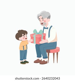 Elderly Man Receiving Gift from Grandchild Father's Day Illustration