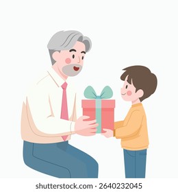 Elderly Man Receiving Gift from Grandchild Father's Day Illustration