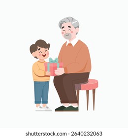 Elderly Man Receiving Gift from Grandchild Father's Day Illustration