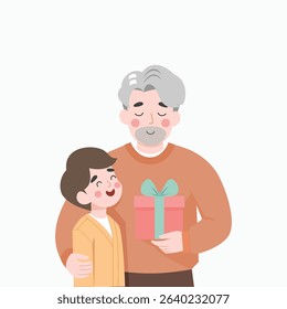 Elderly Man Receiving Gift from Grandchild Father's Day Illustration