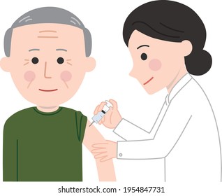 An elderly man receiving a vaccination. Vector illustration isolated on white background.