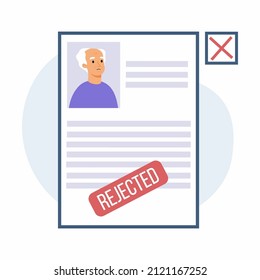Elderly man was refused. Resume for work. Rejected. Ageism and age discrimination. Social inequality.