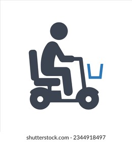 Elderly man riding a mobility scooter icon