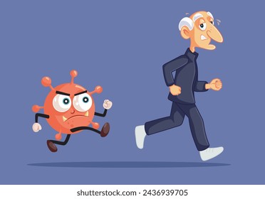 
Elderly Man Running Away from Viral Disease Vector Illustration
Worried. Senior grandpa trying to prevent diseases being vulnerable 
