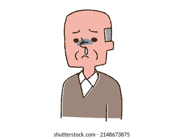 Anciano con nariz hueca Comical persona manuscrita vector, dibujo de línea en color