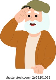 Elderly Man Saluting, Cartoon Illustration, happy Day of the Armed Forces