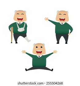 Elderly man set doing actions for use in advertising, presentations, brochures, blogs, documents and forms, etc.