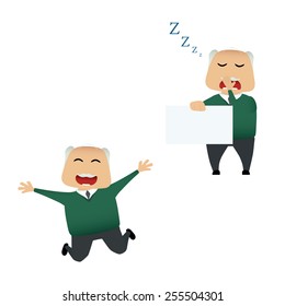 Elderly man set doing actions for use in advertising, presentations, brochures, blogs, documents and forms, etc.