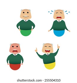 Elderly man set doing actions for use in advertising, presentations, brochures, blogs, documents and forms, etc.