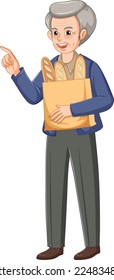 Elderly man shopping bread cartoon character illustration