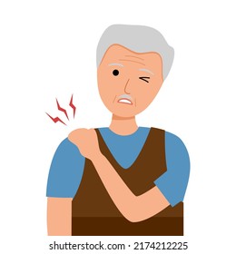 Elderly Man Shoulder Pain In Flat Design. Muscle Or Bone Problem.