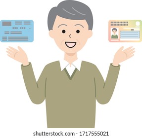 Elderly man showing his number card and insurance card