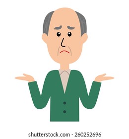 An elderly man shrugging with "I don't know" expression on his face, vector illustration