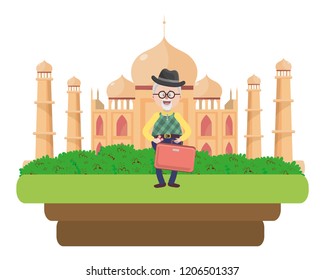 elderly man sightseeing cartoon