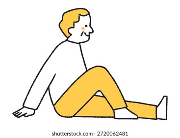 Elderly man sitting on the ground looking at something