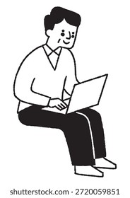 Älterer Mann sitzt und arbeitet auf Computer_2