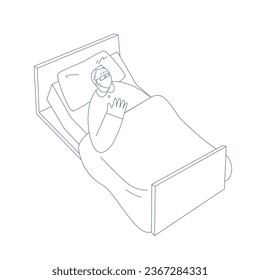 Un anciano durmiendo en una cama de enfermería.