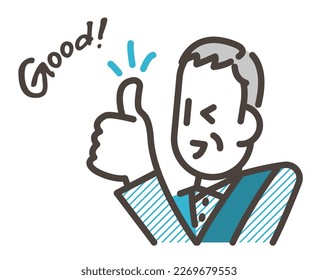 Elderly man smiling and giving thumbs up [Vector illustration]