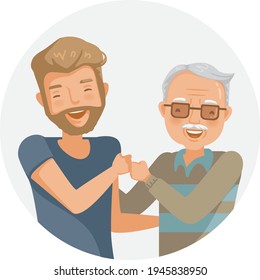 Elderly Man With Son Are Fist Bump