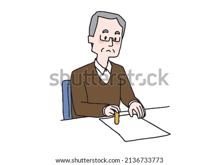 An elderly man with a stamp, a comical handwritten person, a vector, and a simple coloring of a line drawing.