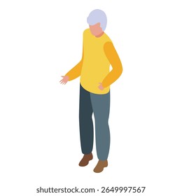 Elderly man is standing and gesturing with one hand on his hip