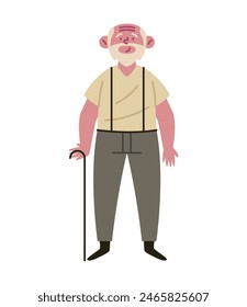 elderly man standing with a walking cane