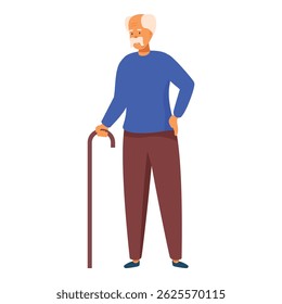 Elderly man standing with walking stick posing for full length portrait