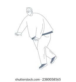 Ein älterer Mann stolpert an einem leeren Ort.