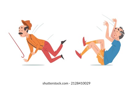 Elderly Man Stumbling and Falling Down by Accident Vector Set
