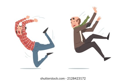 Hombre mayor tropezando y cayendo por el aparato vector de accidentes