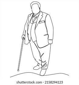 Elderly man in the style of continuous art of drawing. Minimalistic black linear sketch isolated on white background. Vector illustration
