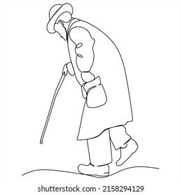 Elderly man in the style of continuous art of drawing. Minimalistic black linear sketch isolated on white background. Vector illustration