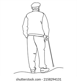 Elderly man in the style continuous art drawing  Minimalistic black linear sketch isolated white background  Vector illustration