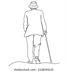 Elderly man in the style of continuous art of drawing. Minimalistic black linear sketch isolated on white background. Vector illustration