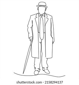 Elderly man in the style of continuous art of drawing. Minimalistic black linear sketch isolated on white background. Vector illustration