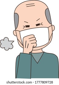 Los ancianos padecen tos persistente, con mascarillas médicas para prevenir el coronavirus o covid-19 u otro tipo de virus. Ilustración del vector