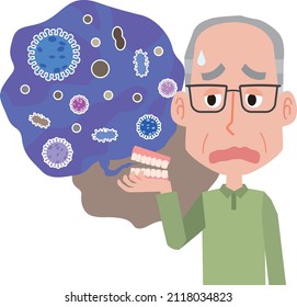 Elderly man suffering from denture germs