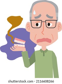 Elderly man suffering from denture odor