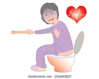 Elderly man suffering from heart attack while using toilet.