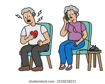 Elderly man suffering from heart attack, his wife calls ambulance