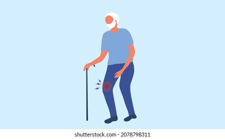 Elderly man suffering from pain in knee., tendon problems and Joint inflammation vector illustration