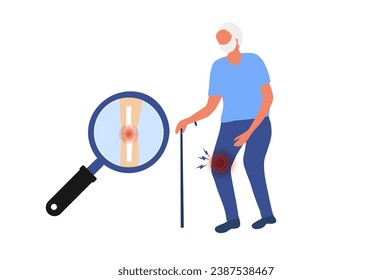 Ancianos con dolor de rodilla, problemas de tendón y ilustración vectorial de inflamación conjunta