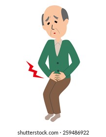 An elderly man suffering from a stomachache, vector illustration