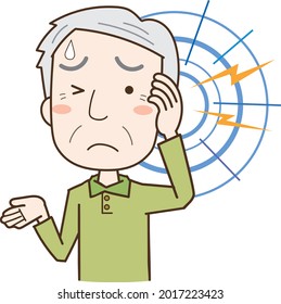 Elderly man suffering from tinnitus and ear pain